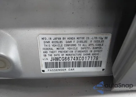1999 Honda Accord Ex from USA, damaged, VIN JHMCG6674XC017178